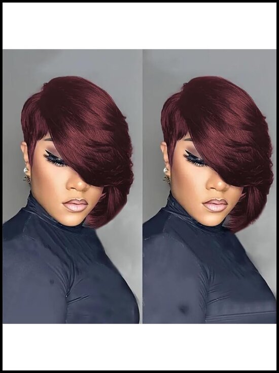 Short Layered Pixie Cut Human Hair Wig with Bangs Glueless Chic Thick Full Wear main image 5